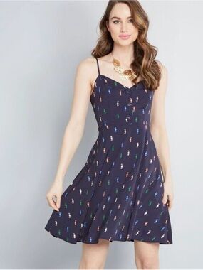 ModCloth Living Lightheartedly Dress Navy Blue Seahorse Print Pockets Size 24